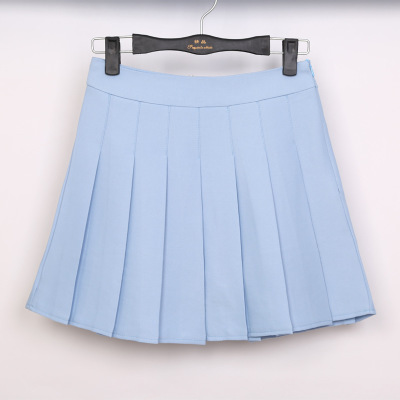 品名: 學院風A高腰修身顯瘦百褶裙網球裙半身短裙褲(天藍色) J-12898
