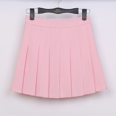 品名: 學院風A高腰修身顯瘦百褶裙網球裙半身短裙褲(粉色) J-12899