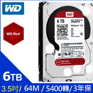 WD 紅標 6TB 3.5吋 NAS硬碟(WD60EFZX)