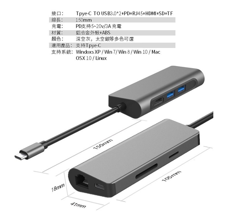 Type C3.1 極速PD七合一HUB for macbook / Surface / ipad pro