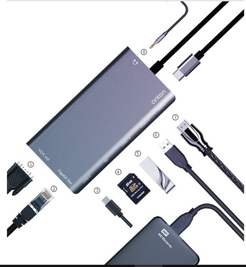 現貨_品名: TYPE-C轉HDMI/VGA/HUB3.0八合一多功能讀卡集線器usb-c RJ45千兆網卡 J-14730