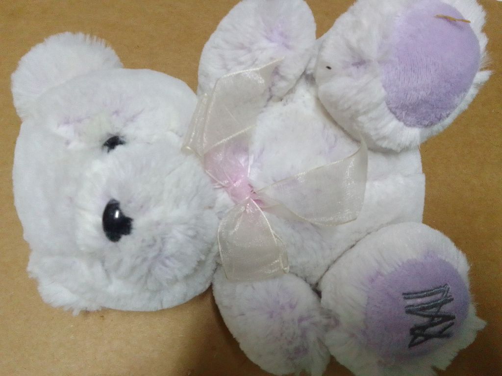 代售_二手_A-Bear Workshop 毛絨白色和紫色泰迪熊帶聲音毛絨動物玩具(圖片色)