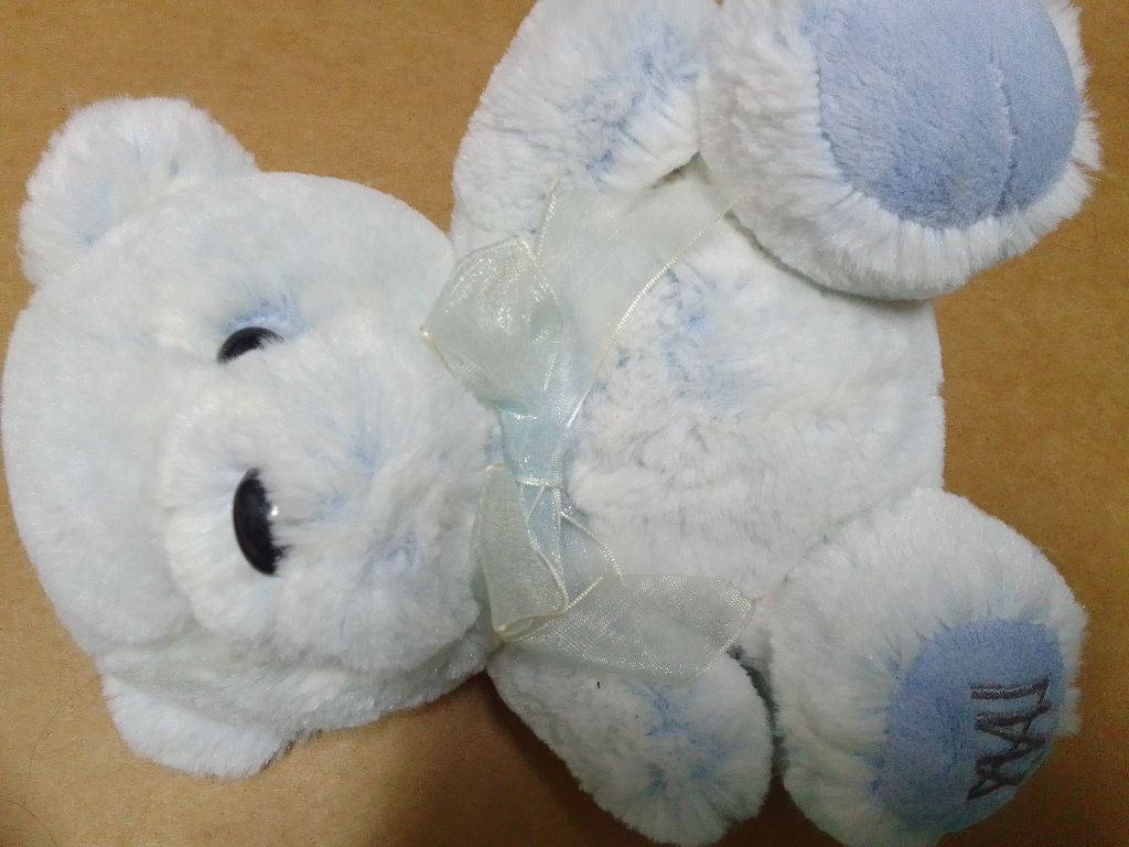代售_二手_A-Bear Workshop 毛絨白色和藍色泰迪熊帶聲音毛絨動物玩具(圖片色)